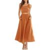 imageANRABESS Womens 2 Pieces Outfits One Shoulder Smocked Crop Top ampamp High Waist Long Skirt Dress Set with PocketsOrange