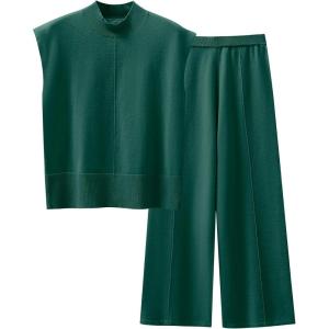 imageANRABESS Women 2 Piece Outfits Mock Neck Sweater Vests Wide Leg Pants Lounge Matching Set Summer Vacation Travel ClothingDeep Green