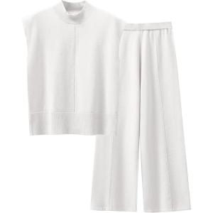 imageANRABESS Women 2 Piece Outfits Mock Neck Sweater Vests Wide Leg Pants Lounge Matching Set Summer Vacation Travel ClothingWhite