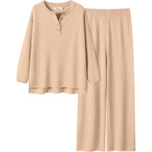 imageANRABESS Women 2 Piece Outfits Oversized Loose Waffle Knit Sweater Set 2025 Fall Trendy Matching Lounge Sets Cozy ClothesApricot