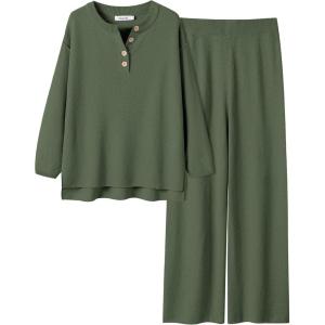 imageANRABESS Women 2 Piece Outfits Oversized Loose Waffle Knit Sweater Set 2025 Fall Trendy Matching Lounge Sets Cozy ClothesArmy Green