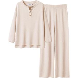 imageANRABESS Women 2 Piece Outfits Oversized Loose Waffle Knit Sweater Set 2025 Fall Trendy Matching Lounge Sets Cozy ClothesBeige