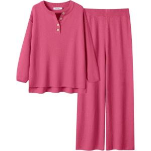 imageANRABESS Women 2 Piece Outfits Oversized Loose Waffle Knit Sweater Set 2025 Fall Trendy Matching Lounge Sets Cozy ClothesCherry