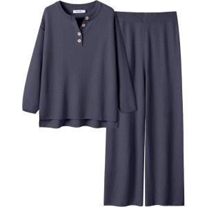 imageANRABESS Women 2 Piece Outfits Oversized Loose Waffle Knit Sweater Set 2025 Fall Trendy Matching Lounge Sets Cozy ClothesDeep Blue