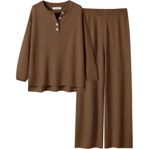 imageANRABESS Women 2 Piece Outfits Oversized Loose Waffle Knit Sweater Set 2025 Fall Trendy Matching Lounge Sets Cozy ClothesDeep Brown
