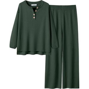 imageANRABESS Women 2 Piece Outfits Oversized Loose Waffle Knit Sweater Set 2025 Fall Trendy Matching Lounge Sets Cozy ClothesDeep Green