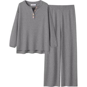 imageANRABESS Women 2 Piece Outfits Oversized Loose Waffle Knit Sweater Set 2025 Fall Trendy Matching Lounge Sets Cozy ClothesGray