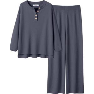 imageANRABESS Women 2 Piece Outfits Oversized Loose Waffle Knit Sweater Set 2025 Fall Trendy Matching Lounge Sets Cozy ClothesGray Blue
