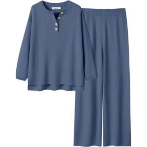 imageANRABESS Women 2 Piece Outfits Oversized Loose Waffle Knit Sweater Set 2025 Fall Trendy Matching Lounge Sets Cozy ClothesIndigo