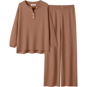 imageANRABESS Women 2 Piece Outfits Oversized Loose Waffle Knit Sweater Set 2025 Fall Trendy Matching Lounge Sets Cozy ClothesLight Brown