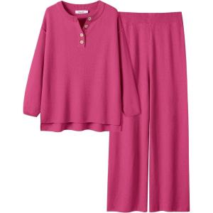 imageANRABESS Women 2 Piece Outfits Oversized Loose Waffle Knit Sweater Set 2025 Fall Trendy Matching Lounge Sets Cozy ClothesPeach