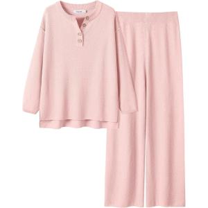 imageANRABESS Women 2 Piece Outfits Oversized Loose Waffle Knit Sweater Set 2025 Fall Trendy Matching Lounge Sets Cozy ClothesPink