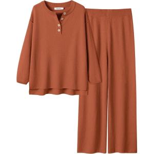 imageANRABESS Women 2 Piece Outfits Oversized Loose Waffle Knit Sweater Set 2025 Fall Trendy Matching Lounge Sets Cozy ClothesRust
