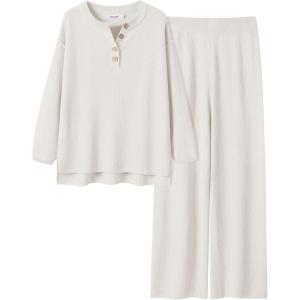 imageANRABESS Women 2 Piece Outfits Oversized Loose Waffle Knit Sweater Set 2025 Fall Trendy Matching Lounge Sets Cozy ClothesWhite