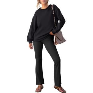 imageANRABESS Women 2 Piece Sweatsuits Lounge Set Oversized Fleece Crewneck Sweatshirts Flare Pants 2025 Fall Outfits ClothesBlack