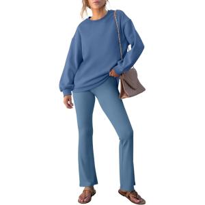 imageANRABESS Women 2 Piece Sweatsuits Lounge Set Oversized Fleece Crewneck Sweatshirts Flare Pants 2025 Fall Outfits ClothesDeep Blue