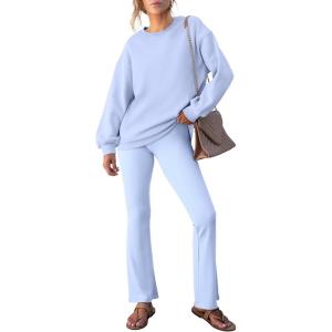 imageANRABESS Women 2 Piece Sweatsuits Lounge Set Oversized Fleece Crewneck Sweatshirts Flare Pants 2025 Fall Outfits ClothesSky