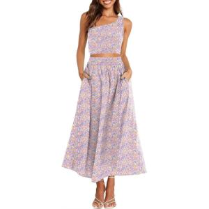 imageANRABESS Womens 2 Pieces Outfits One Shoulder Smocked Crop Top ampamp High Waist Long Skirt Dress Set with PocketsFloral Camo