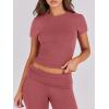 imageANRABESS Lounge Sets for Women 2 Piece Foldover Yoga Flare Leggings Pants Crop Tops Casual Y2K Outfits Matching Tracksuit SetPeach