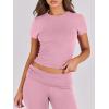 imageANRABESS Lounge Sets for Women 2 Piece Foldover Yoga Flare Leggings Pants Crop Tops Casual Y2K Outfits Matching Tracksuit SetPink