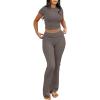 imageANRABESS Lounge Sets for Women 2 Piece Foldover Yoga Flare Leggings Pants Crop Tops Casual Y2K Outfits Matching Tracksuit SetDeep Gray