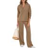 imageANRABESS Lounge Sets for Women 2 Piece Outfits Sweatsuit Set Fall V Neck Sweatshirts Wide Leg Pants Tracksuits Orange Medium