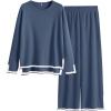 imageANRABESS Womens Two Piece Outfits Knit Pullover Sweater Tops ampamp Wide leg Pants Lounge Matching Sweatsuit Tracksuits SetsDusty Blue