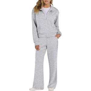 imageANRABESS Lounge Sets for Women 2 Piece Outfits Sweatsuit Fall Zip Up Sweatshirts Wide Leg Pants Matching Sweat Set TracksuitLight Grey