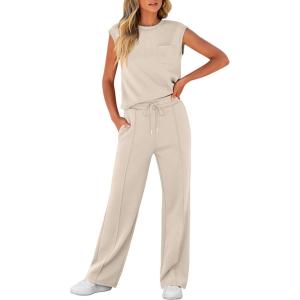 imageANRABESS Women 2 Piece Set Sleeveless Sweatsuit Tracksuit Casual Matching 2025 Travel Summer Trendy OutfitsApricot