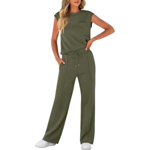 imageANRABESS Women 2 Piece Set Sleeveless Sweatsuit Tracksuit Casual Matching 2025 Travel Summer Trendy OutfitsArmy Green