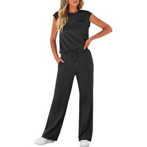 imageANRABESS Women 2 Piece Set Sleeveless Sweatsuit Tracksuit Casual Matching 2025 Travel Summer Trendy OutfitsBlack