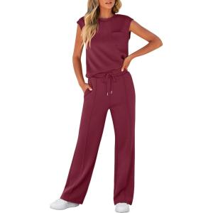 imageANRABESS Women 2 Piece Set Sleeveless Sweatsuit Tracksuit Casual Matching 2025 Travel Summer Trendy OutfitsBurgundy