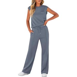 imageANRABESS Women 2 Piece Set Sleeveless Sweatsuit Tracksuit Casual Matching 2025 Travel Summer Trendy OutfitsDeep Gray