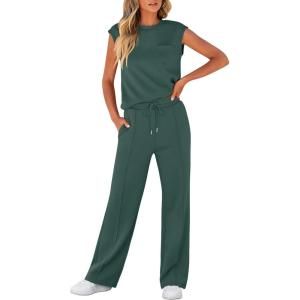 imageANRABESS Women 2 Piece Set Sleeveless Sweatsuit Tracksuit Casual Matching 2025 Travel Summer Trendy OutfitsDeep Green