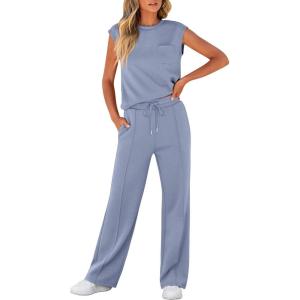 imageANRABESS Women 2 Piece Set Sleeveless Sweatsuit Tracksuit Casual Matching 2025 Travel Summer Trendy OutfitsGray Blue