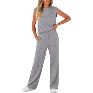 imageANRABESS Women 2 Piece Set Sleeveless Sweatsuit Tracksuit Casual Matching 2025 Travel Summer Trendy OutfitsGrey