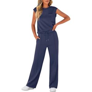 imageANRABESS Women 2 Piece Set Sleeveless Sweatsuit Tracksuit Casual Matching 2025 Travel Summer Trendy OutfitsNavy Blue