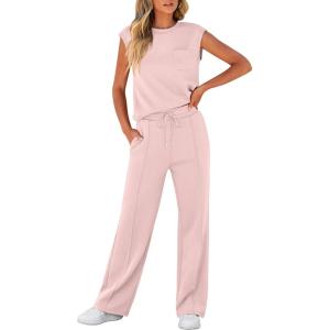 imageANRABESS Women 2 Piece Set Sleeveless Sweatsuit Tracksuit Casual Matching 2025 Travel Summer Trendy OutfitsPink