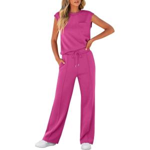 imageANRABESS Women 2 Piece Set Sleeveless Sweatsuit Tracksuit Casual Matching 2025 Travel Summer Trendy OutfitsRose