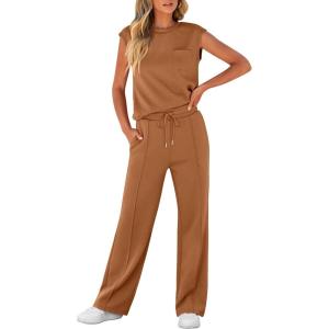 imageANRABESS Women 2 Piece Set Sleeveless Sweatsuit Tracksuit Casual Matching 2025 Travel Summer Trendy OutfitsRust