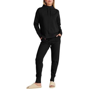 imageANRABESS Women Two Piece Outfits Turtleneck Pullover Top Cozy Knit Sweater Pants Lounge Set 2024 Fall Sweatsuit SweatsuitsBlack