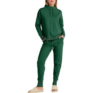 imageANRABESS Women Two Piece Outfits Turtleneck Pullover Top Cozy Knit Sweater Pants Lounge Set 2024 Fall Sweatsuit SweatsuitsDeep Green