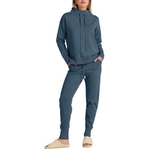 imageANRABESS Women Two Piece Outfits Turtleneck Pullover Top Cozy Knit Sweater Pants Lounge Set 2024 Fall Sweatsuit SweatsuitsDusty Blue