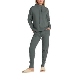 imageANRABESS Women Two Piece Outfits Turtleneck Pullover Top Cozy Knit Sweater Pants Lounge Set 2024 Fall Sweatsuit SweatsuitsGray