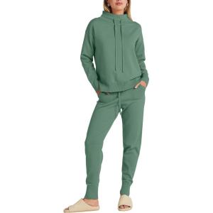 imageANRABESS Women Two Piece Outfits Turtleneck Pullover Top Cozy Knit Sweater Pants Lounge Set 2024 Fall Sweatsuit SweatsuitsGraygreen