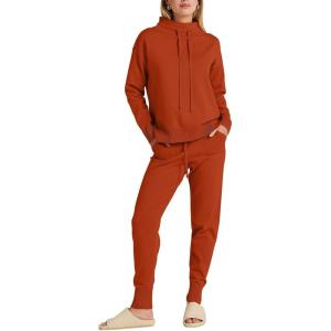 imageANRABESS Women Two Piece Outfits Turtleneck Pullover Top Cozy Knit Sweater Pants Lounge Set 2024 Fall Sweatsuit SweatsuitsRust