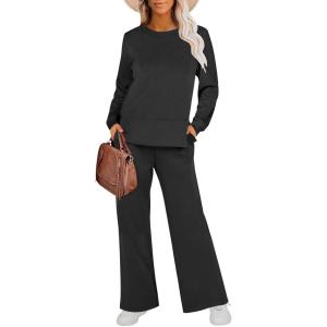 imageANRABESS Womens 2 Piece Lounge Sets Sweatsuit Travel Outfits Wide Leg Pants Set 2024 Fall Fashion Tracksuit ClothesBlack