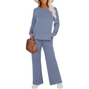 imageANRABESS Womens 2 Piece Lounge Sets Sweatsuit Travel Outfits Wide Leg Pants Set 2024 Fall Fashion Tracksuit ClothesBlue
