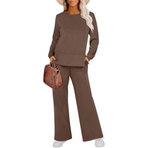 imageANRABESS Womens 2 Piece Lounge Sets Sweatsuit Travel Outfits Wide Leg Pants Set 2024 Fall Fashion Tracksuit ClothesBrown
