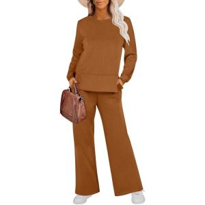 imageANRABESS Womens 2 Piece Lounge Sets Sweatsuit Travel Outfits Wide Leg Pants Set 2024 Fall Fashion Tracksuit ClothesCaramel